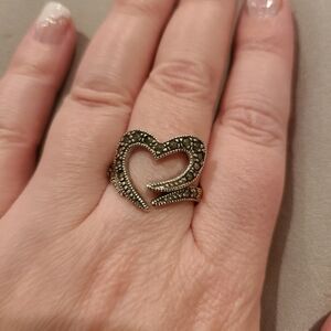 Marcasite Sterling silver ring open heart love